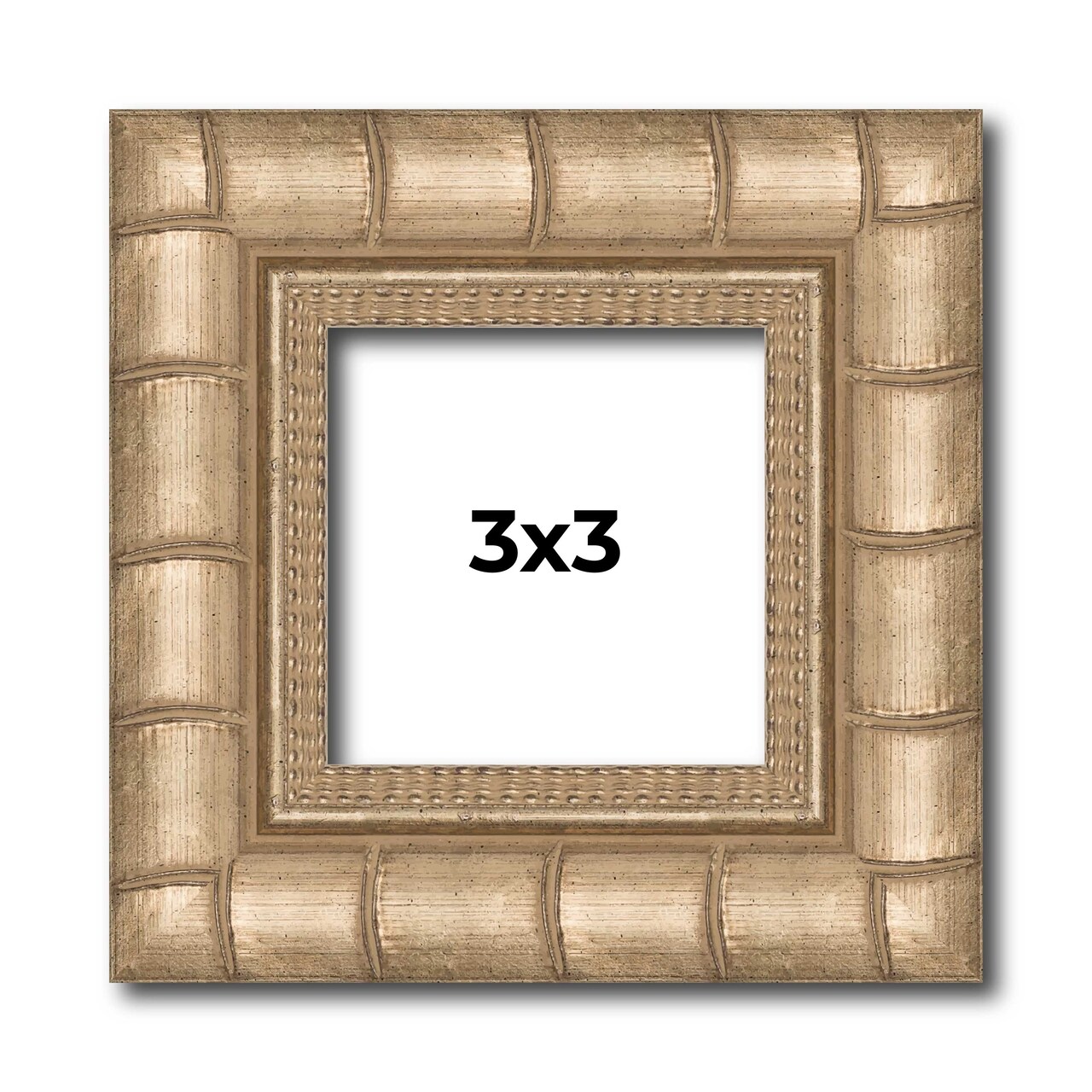 3x3 Silver Modern Bamboo Picture Frame - UV Acrylic, Foam Board Backing, Hanging Hardware